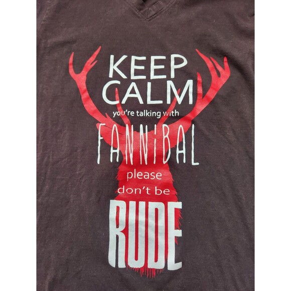 NBC Hannibal Fannibal Shirt V Neck Black Short Sleeve Keep Calm Womens sz M - Picture 2 of 7